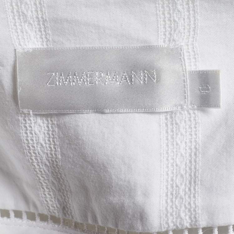Pre Owned Zimmermann White Cotton Flared Belted Midi Dress XS
