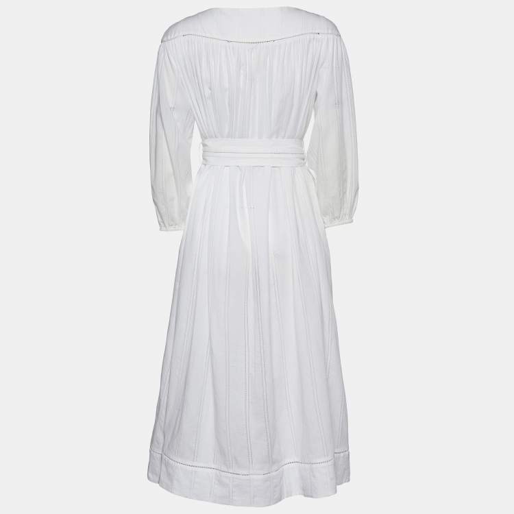 Pre Owned Zimmermann White Cotton Flared Belted Midi Dress XS