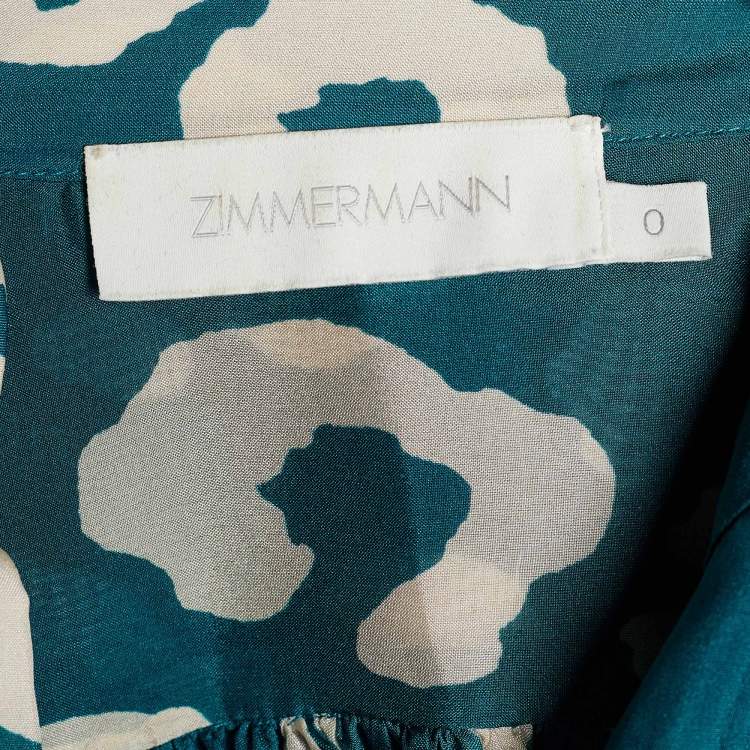 Pre Owned  Zimmermann Teal Leopard Print Silk Billow Playsuit S