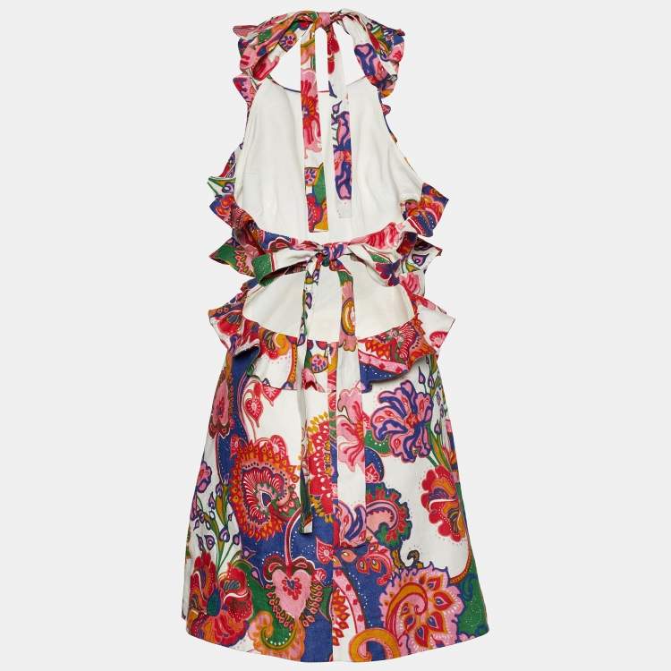 Pre Owned Zimmermann Multicolor Floral Print Linen The Lovestruck Ruffled Dress M
