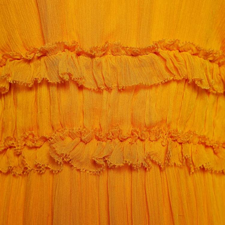 Pre Owned Zimmermann Yellow Silk Chiffon Frilled Halterneck Dress S