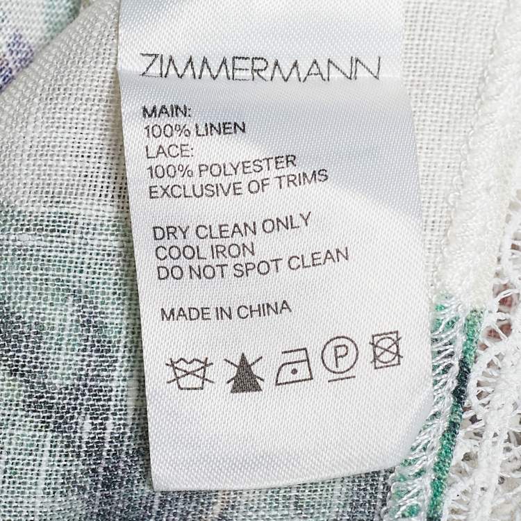 Pre Owned Zimmermann White Floral Print Linen Lace Paneled Allia Midi Dress M