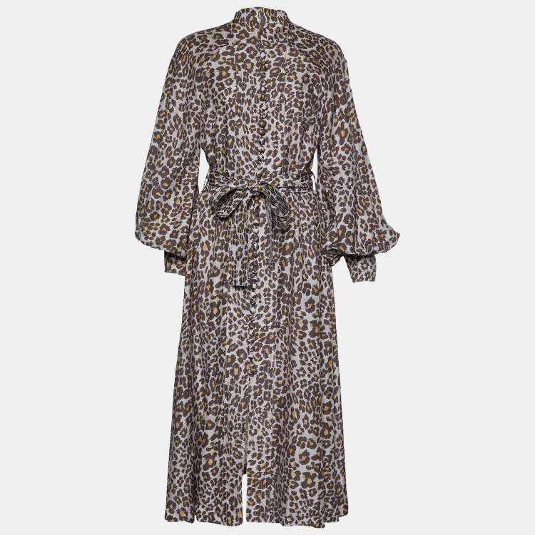 مملوكة مسبقًا Zimmermann Light Pink Animal Printed Silk Belted Midi Dress L