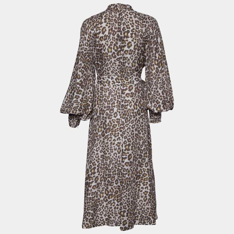 مملوكة مسبقًا Zimmermann Light Pink Animal Printed Silk Belted Midi Dress L