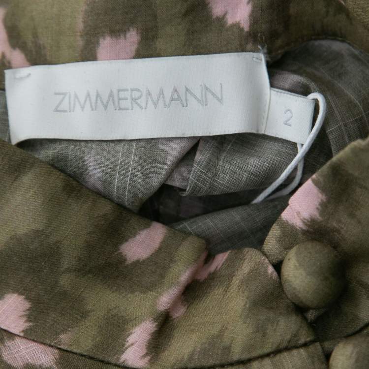 Pre Owned Zimmermann Green Leopard Print Cotton Belted Carnaby Dress M