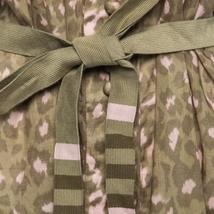 Pre Owned Zimmermann Green Leopard Print Cotton Belted Carnaby Dress M
