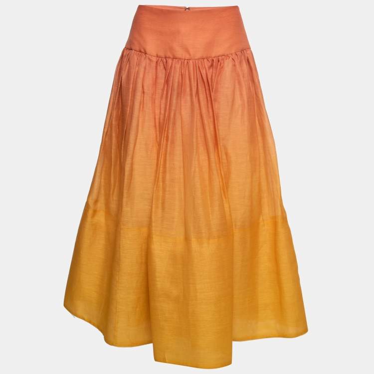 Pre Owned Zimmermann Orange Ombre Silk & Linen Maxi Skirt M