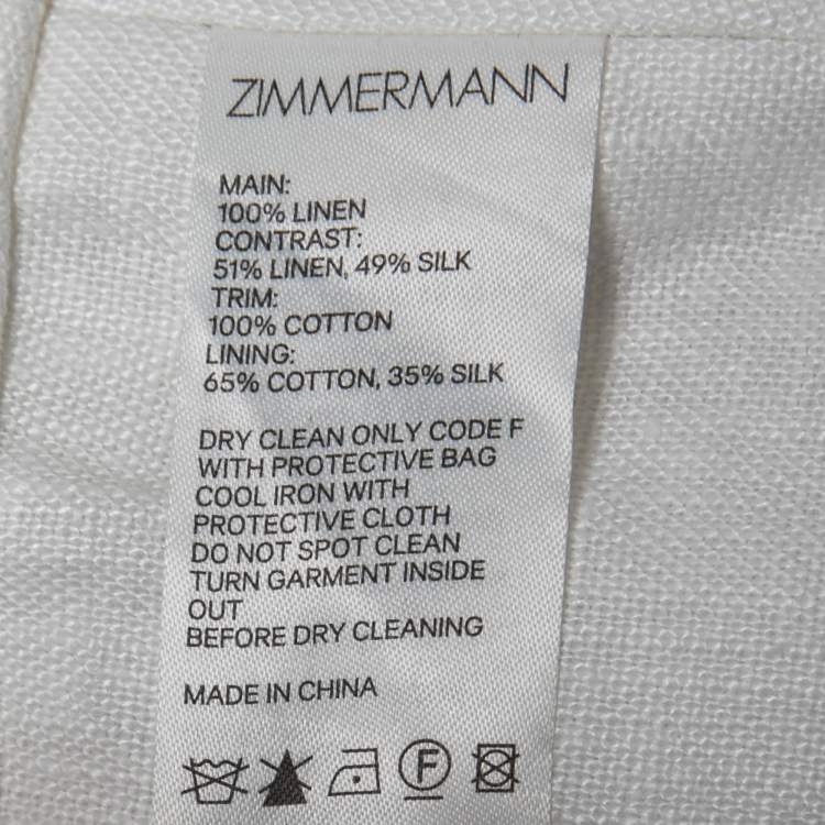 Pre Owned Zimmermann White Floral Print Linen Off-Shoulder Crop Top M