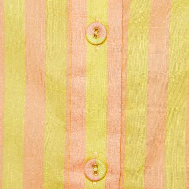مملوكة مسبقًا Zimmermann Yellow Striped Cotton Applique Detail Oversized Shirt XL