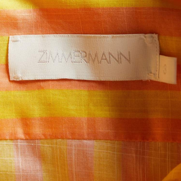 مملوكة مسبقًا Zimmermann Yellow Striped Cotton Applique Detail Oversized Shirt XL