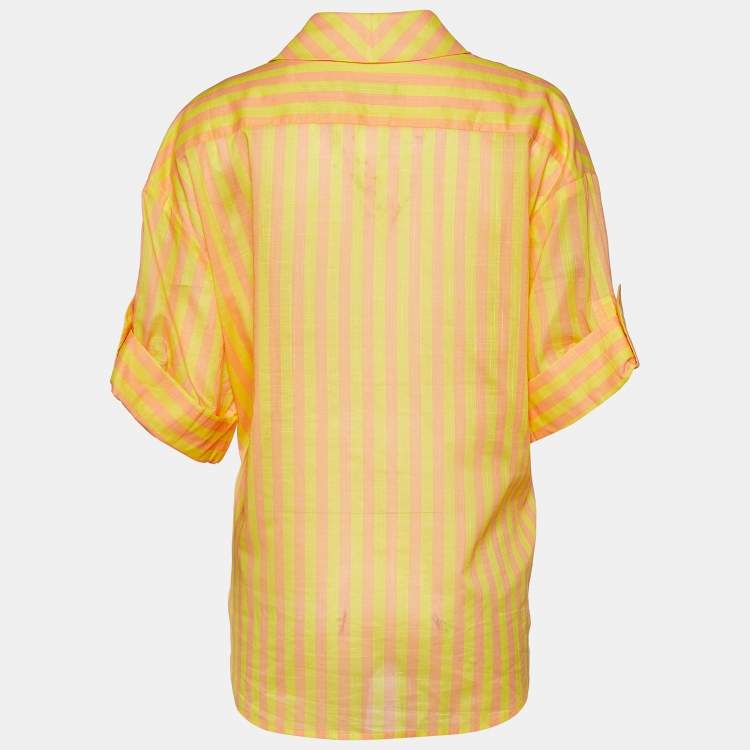 مملوكة مسبقًا Zimmermann Yellow Striped Cotton Applique Detail Oversized Shirt XL