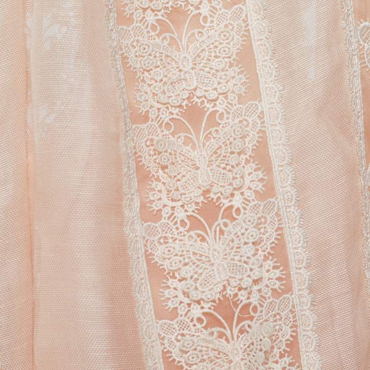 Pre Owned Zimmermann Peach Linen Silk Lace Butterfly Flutter Blouse L