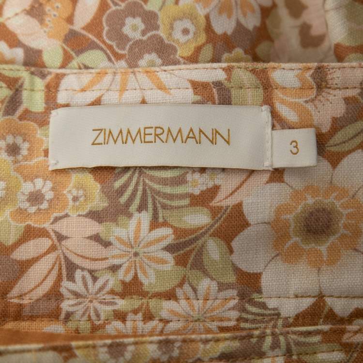 Pre Owned Zimmermann Orange Floral Printed Linen Lace-Up Mini Skirt L