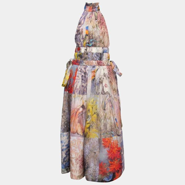 مملوكة مسبقًا Zimmermann Multicolor Botanica Print Linen Silk Halter Gown S