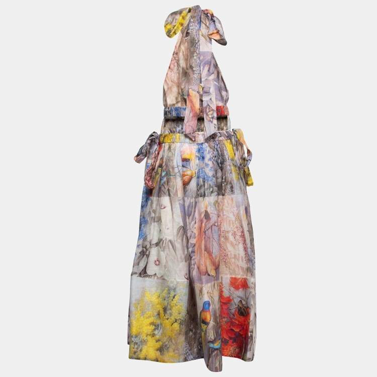مملوكة مسبقًا Zimmermann Multicolor Botanica Print Linen Silk Halter Gown S