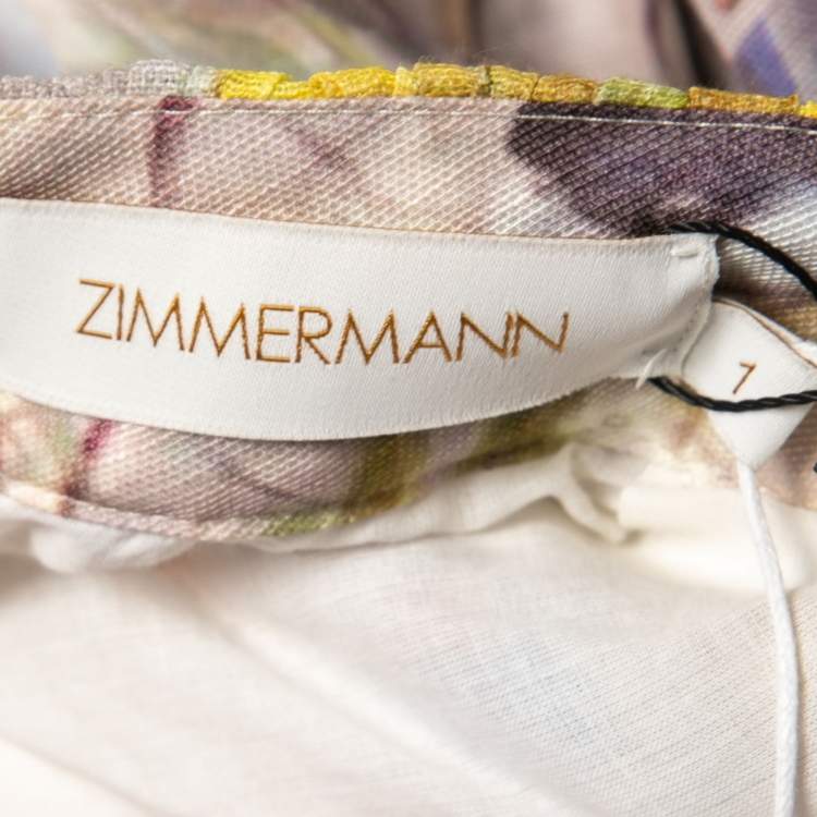 مملوكة مسبقًا Zimmermann Multicolor Botanica Print Linen Silk Halter Gown S