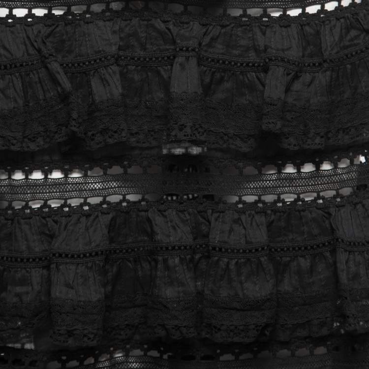 Pre Owned Zimmermann Black Lace Tiered Ruffled Skirt S