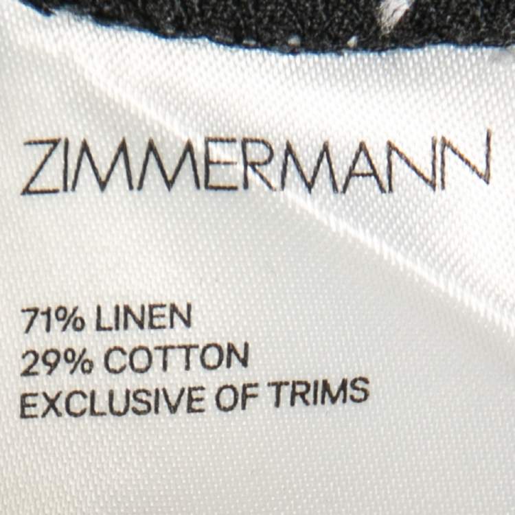 Pre Owned Zimmermann Black Checkered Patterned Linen Belted Mini Dress L