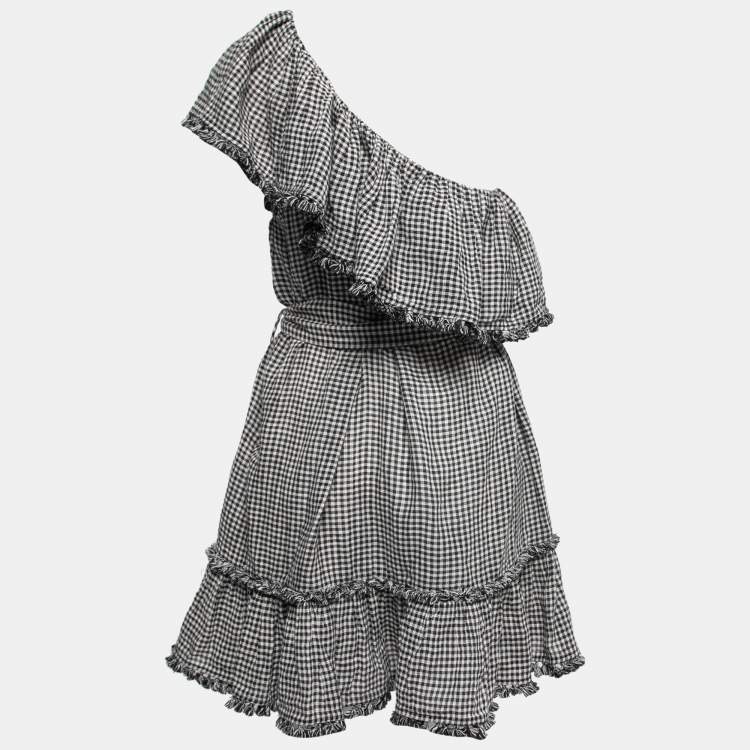Pre Owned Zimmermann Black Checkered Patterned Linen Belted Mini Dress L