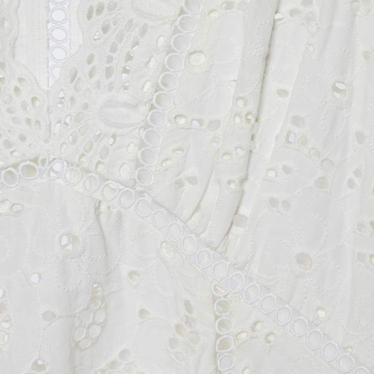 Pre Owned Zimmermann White Cutwork Lace Peplum Top S