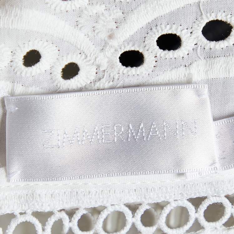 Pre Owned Zimmermann White Cutwork Lace Peplum Top S