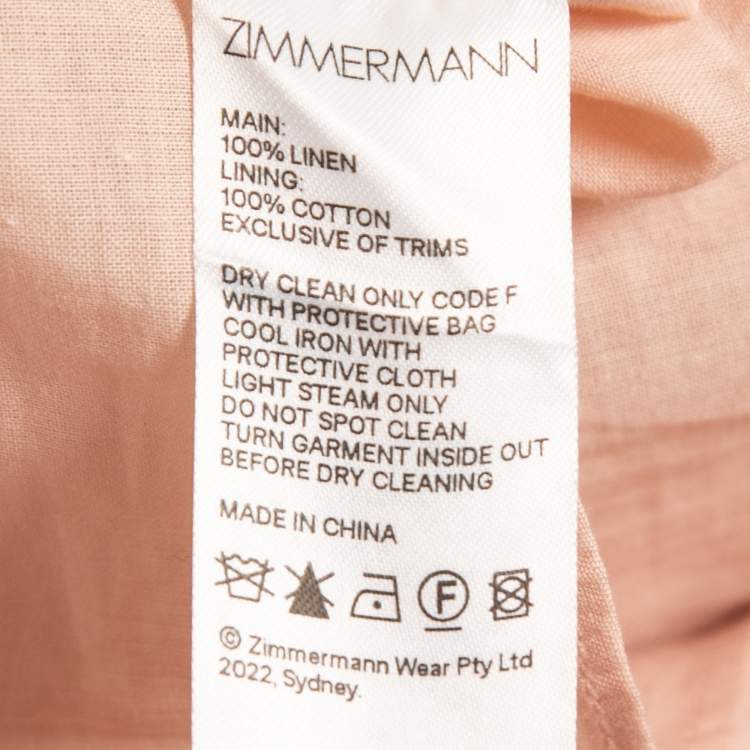Pre Owned Zimmermann Light Pink Linen Full-Sleeve Mini Dress S