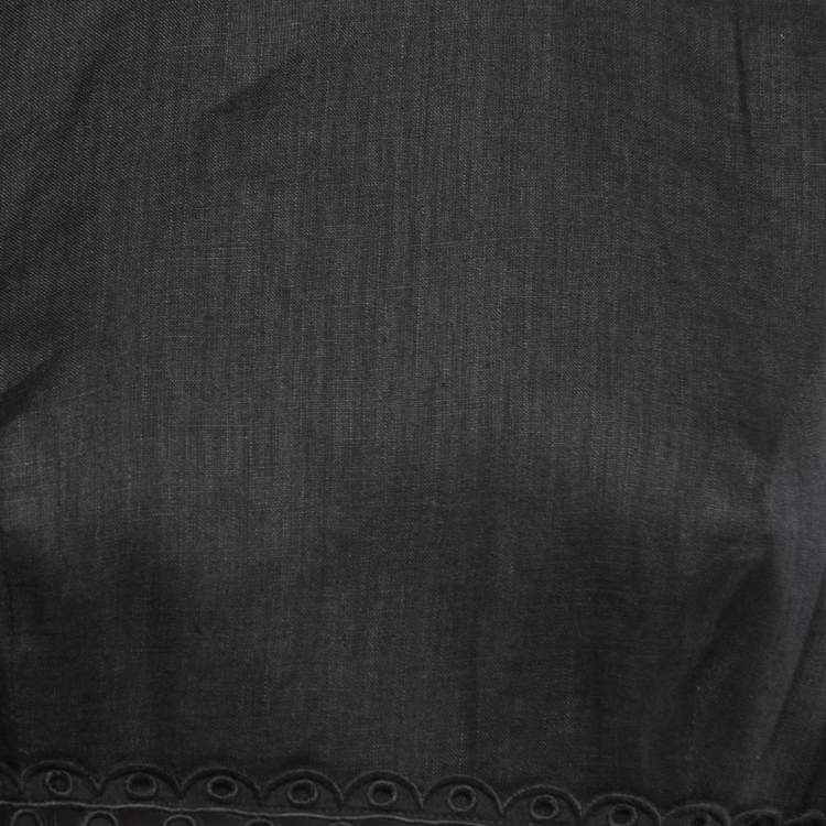 Pre Owned Zimmermann Black Linen Eyelet Lace Trim Midi Dress M