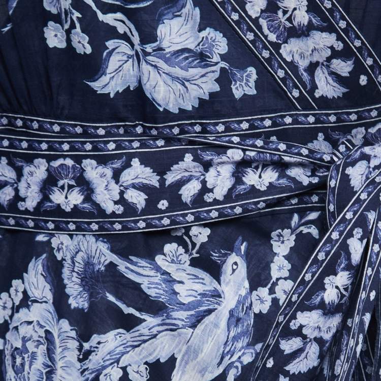 Pre Owned Zimmermann Blue Printed Cotton Wrap Maxi Dress M