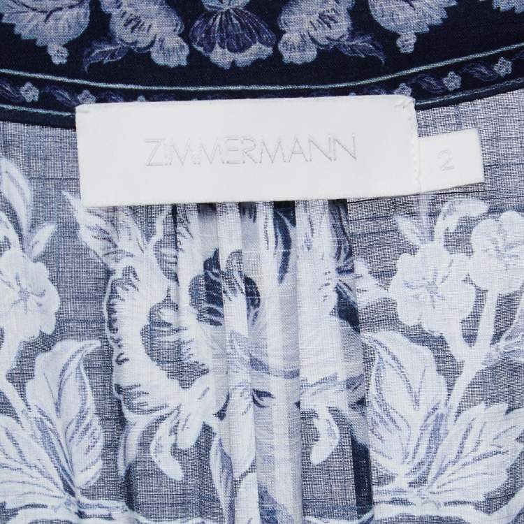 Pre Owned Zimmermann Blue Printed Cotton Wrap Maxi Dress M