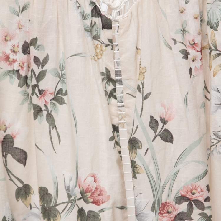 Pre Owned Zimmermann Multicolor Floral Printed Cotton Lace Inset Top S