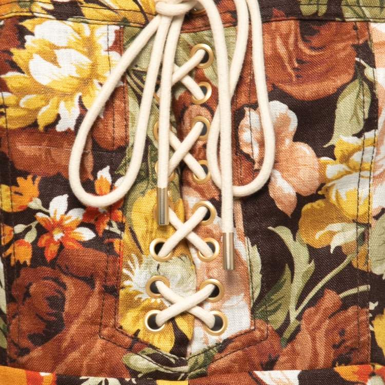 Pre Owned Zimmermann Multicolor Floral Printed Linen Bustier Mini Dress L