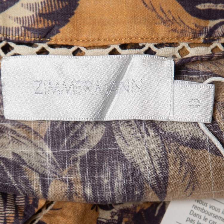 Pre Owned Zimmermann Brown Floral Cotton Lace-Trimmed Maxi Dress S