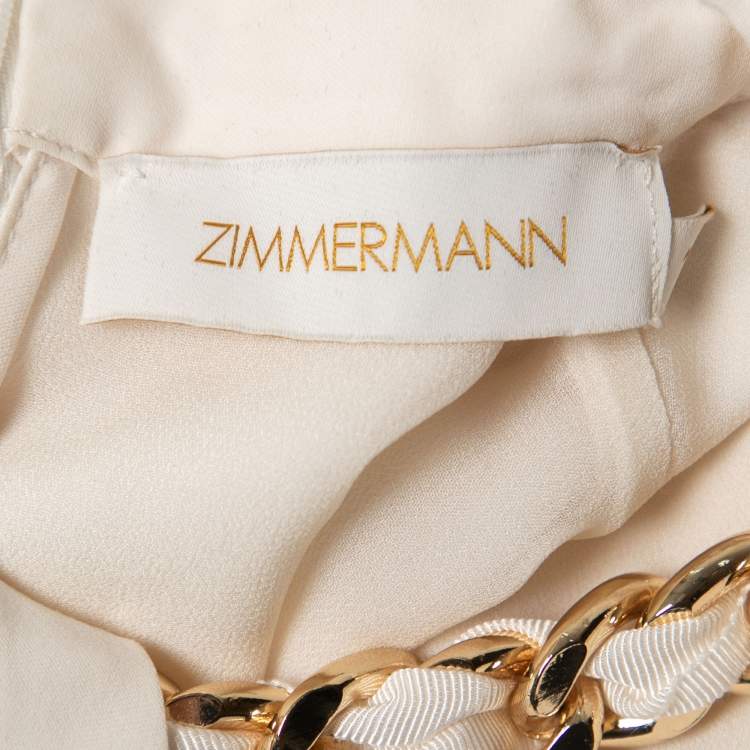 Pre Owned Zimmermann Cream Crepe Chain-Detail Belted Midi Dress M