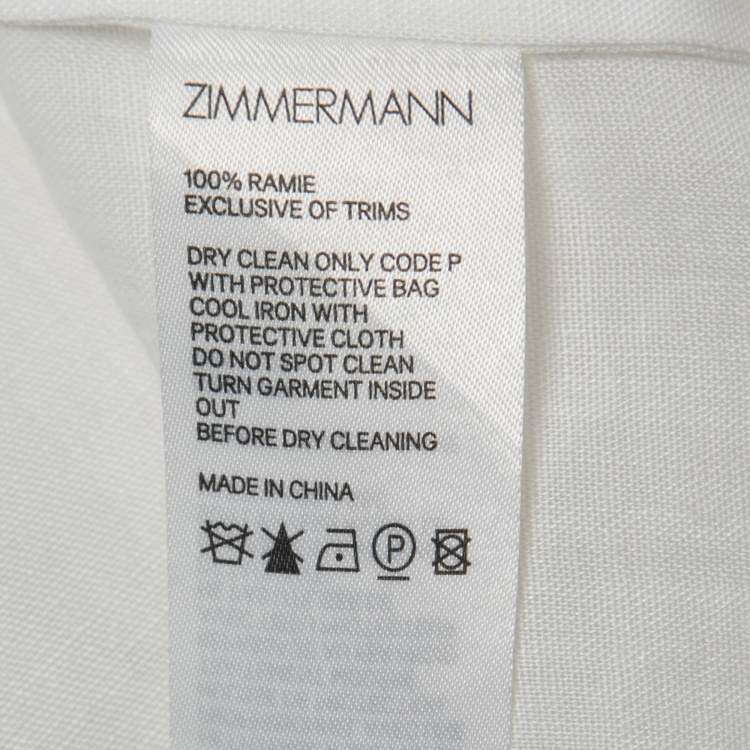مملوكة مسبقًا Zimmermann White Ramie Pocket-Detail Short-Sleeve Shirt L