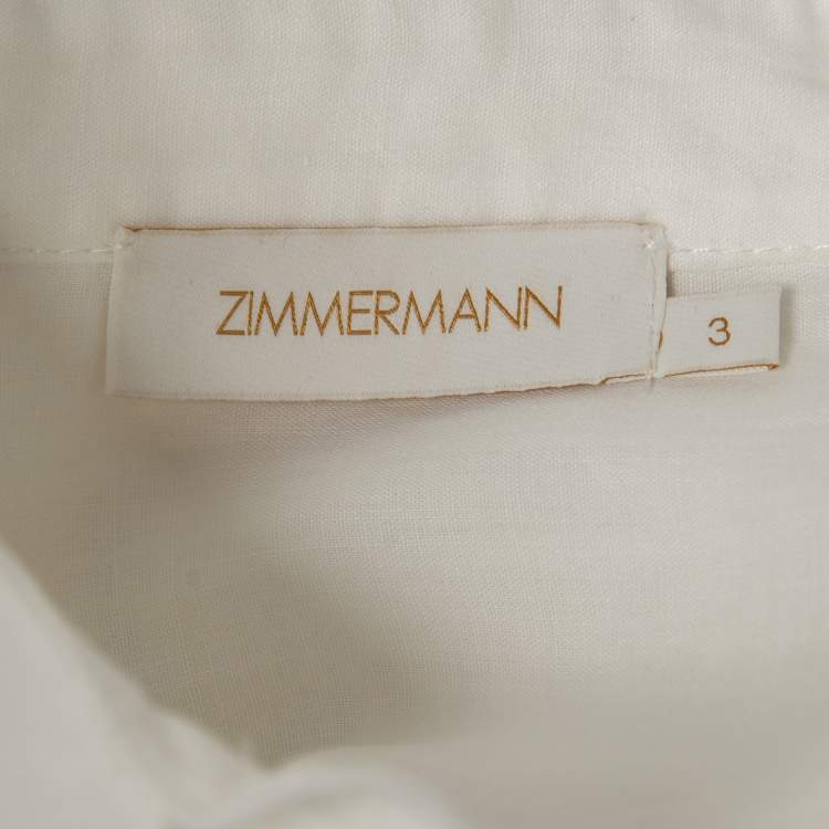 مملوكة مسبقًا Zimmermann White Ramie Pocket-Detail Short-Sleeve Shirt L