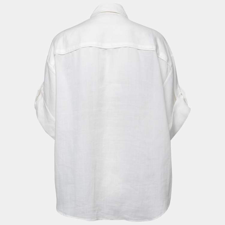مملوكة مسبقًا Zimmermann White Ramie Pocket-Detail Short-Sleeve Shirt L