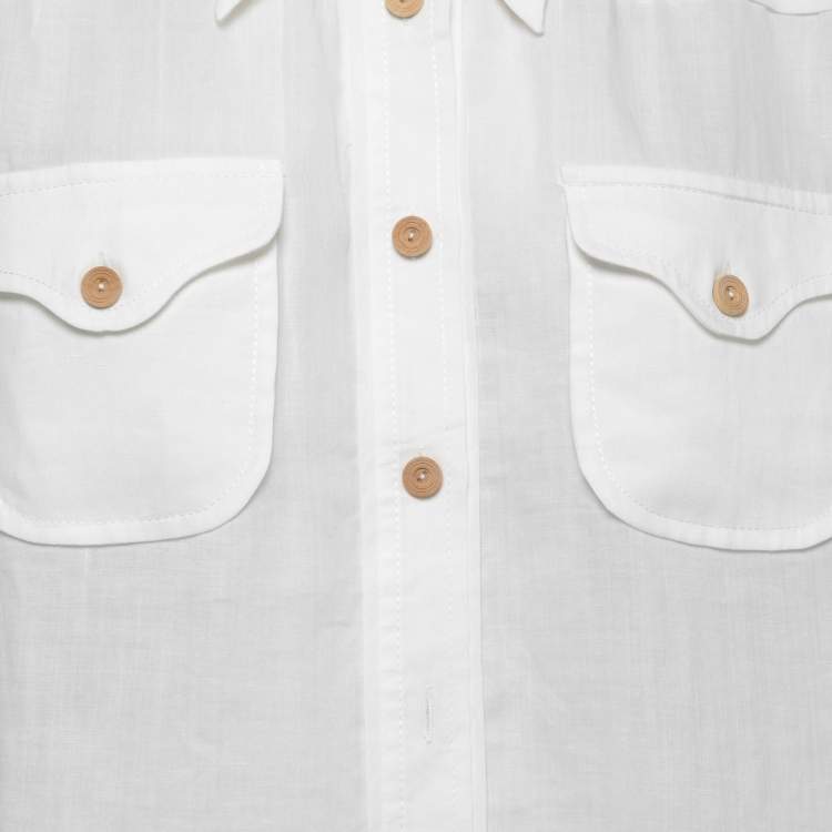 مملوكة مسبقًا Zimmermann White Ramie Pocket-Detail Short-Sleeve Shirt L