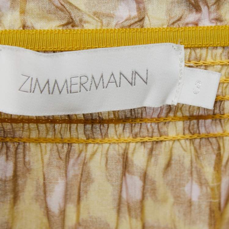 Pre Owned Zimmermann Yellow Animal Printed Cotton Tiered Midi Skirt L