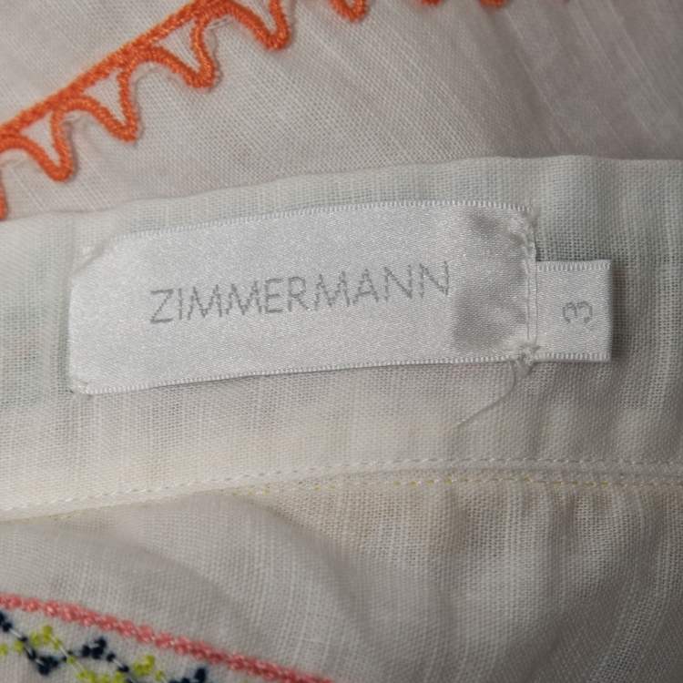 Pre Owned Zimmermann White Linen Blend Embroidered Laelia Skirt L