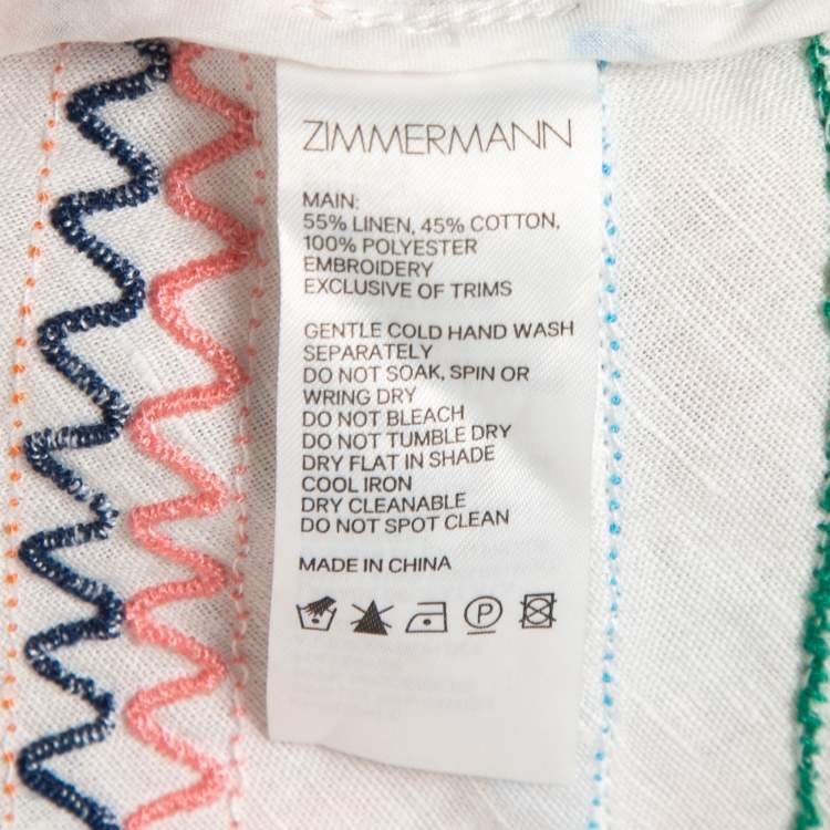 Pre Owned Zimmermann White Linen Blend Embroidered Laelia Skirt L