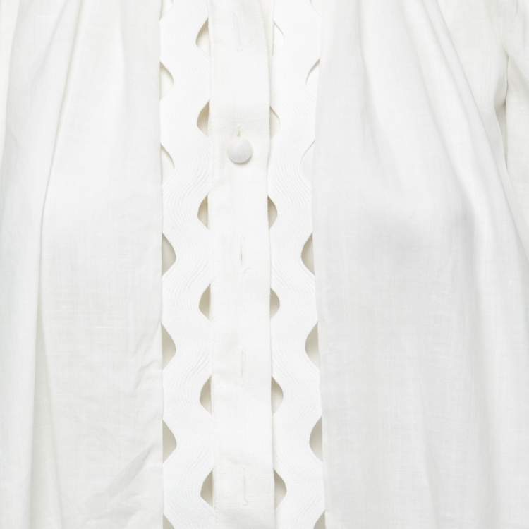 Pre Owned Zimmermann White Ramie Button Front Blouse S