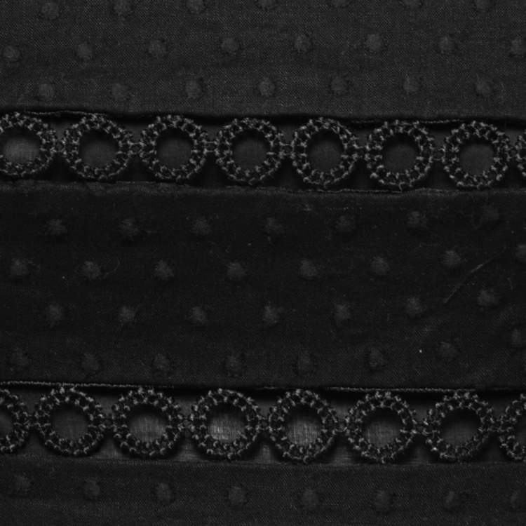 Pre Owned Zimmermann Black Dotted Cotton & Linen Lace Trimmed Flared Dress S