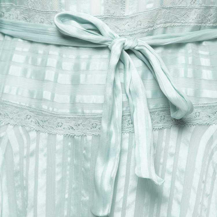 Pre Owned Zimmermann Pale Blue Striped Silk Whitewave Veil Mini Dress M