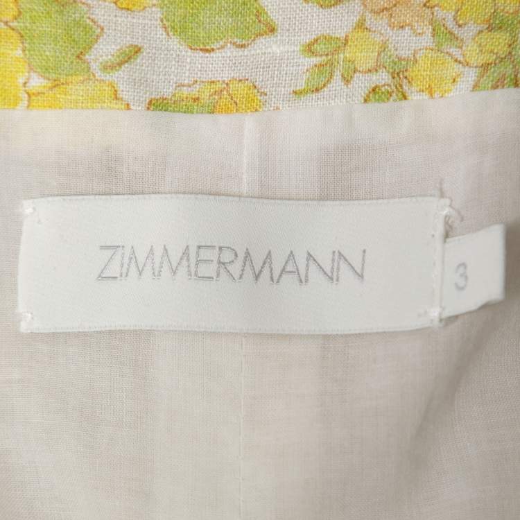 Pre Owned Zimmermann Multicolor Floral Linen Ruffle Trimmed Goldie Cropped Top L