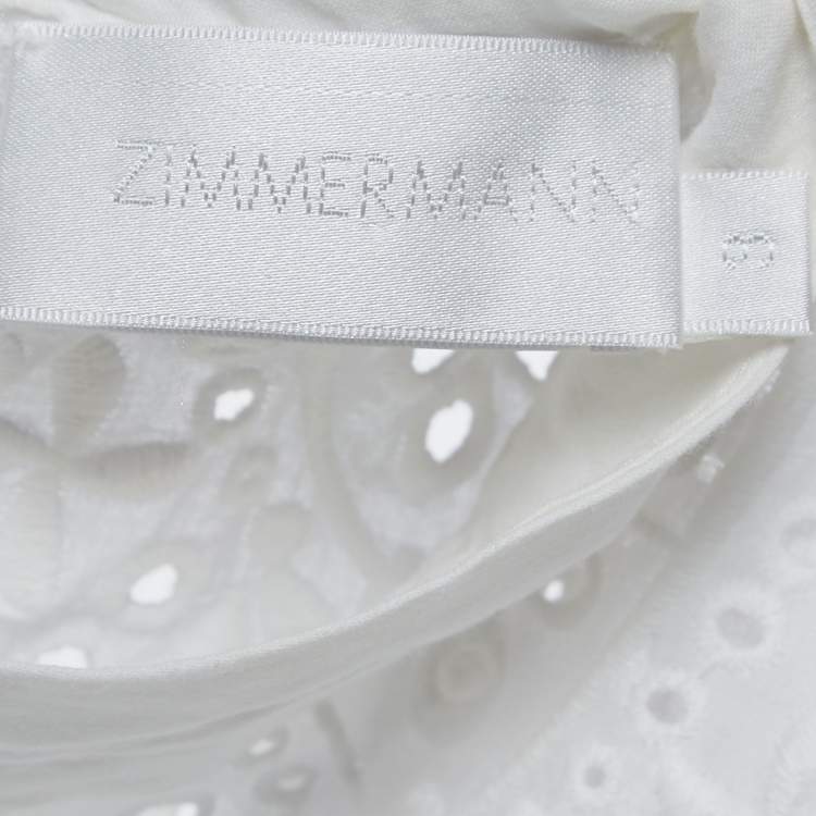 Pre Owned Zimmermann White Embroidered Cotton Scalloped Blouse L