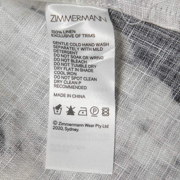 Pre Owned Zimmermann Black/White Linen Tie Dyed Wrap Midi Dress S