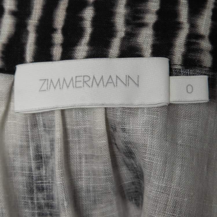 Pre Owned Zimmermann Black/White Linen Tie Dyed Wrap Midi Dress S