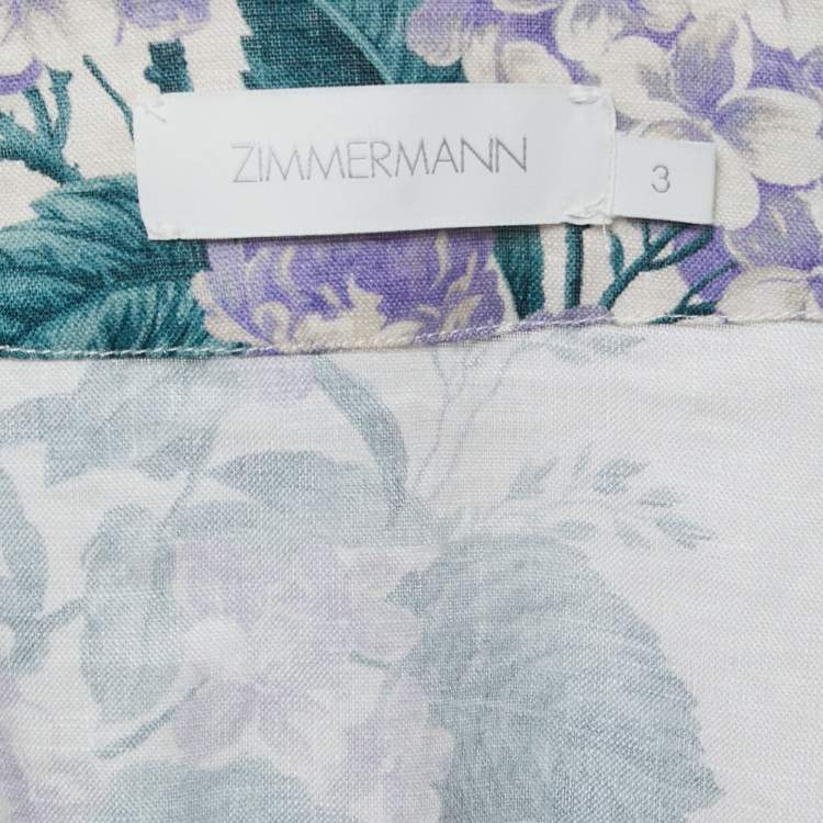 Pre Owned Zimmermann Off White Floral Printed Linen Wrap Mini Dress L