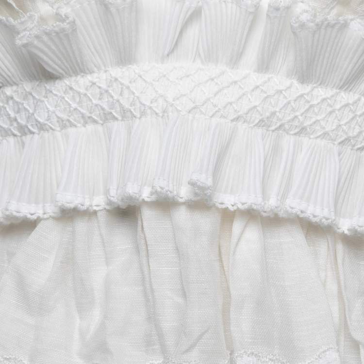 Pre Owned Zimmermann Cream Lace Embroidered Linen Blend Top M
