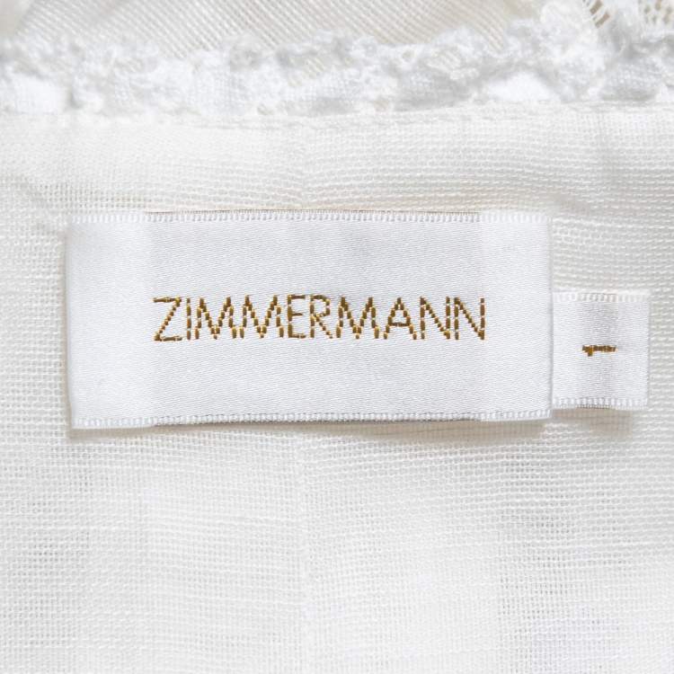 Pre Owned Zimmermann Cream Lace Embroidered Linen Blend Top M